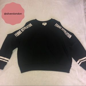 “Femme Revolution” SXL hoodie. Open shoulder holes